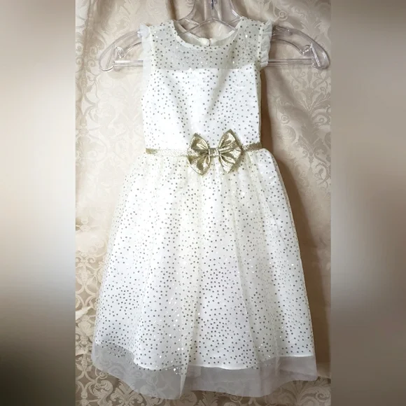 Jona Michelle | Dresses | Jona Michelle Offwhite Dress With Gold Bow  Sequins Size 5 Cpd26 | Poshmark